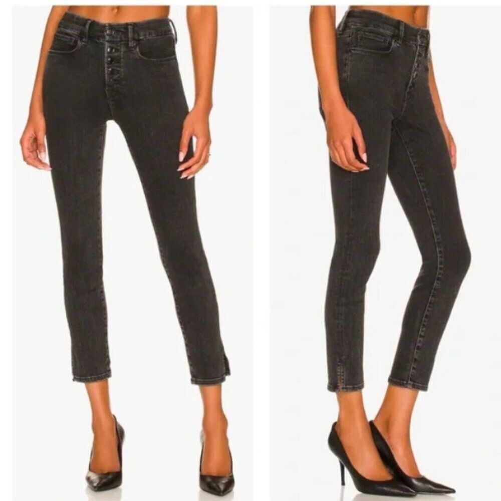 Good American Women's Jeans Good Legs Crop with Mini Slit in Black261 size 00/24